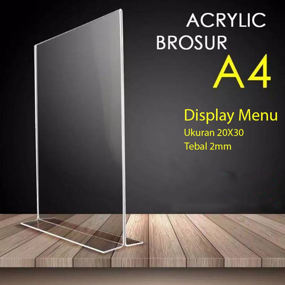 Akrilik Pajangan Iklan Brosur - Acrylic Tempat Brosur - Stand Kode QR - Tent Card Display A4 Type T - Acrylic Transparan Pajangan Brosur Display Menu A4