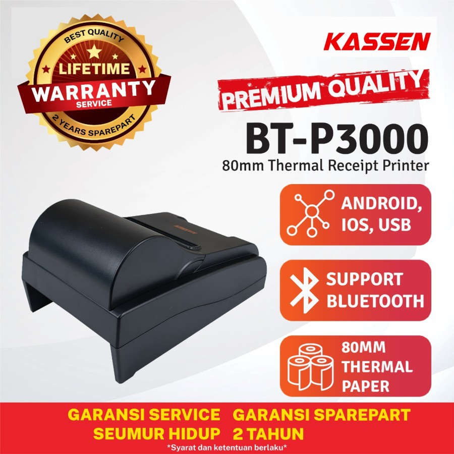 Printer Thermal Bluetooth 80mm KASSEN BT-P3000 BTP3000 USB Bluetooth RJ11