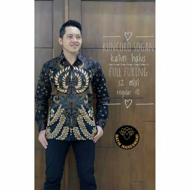 (1kg=4pcs) Kemeja Batik Lengan Panjang Batik Ori Nareswari Kuncoro Sogan Batik Solo Seragam Batik