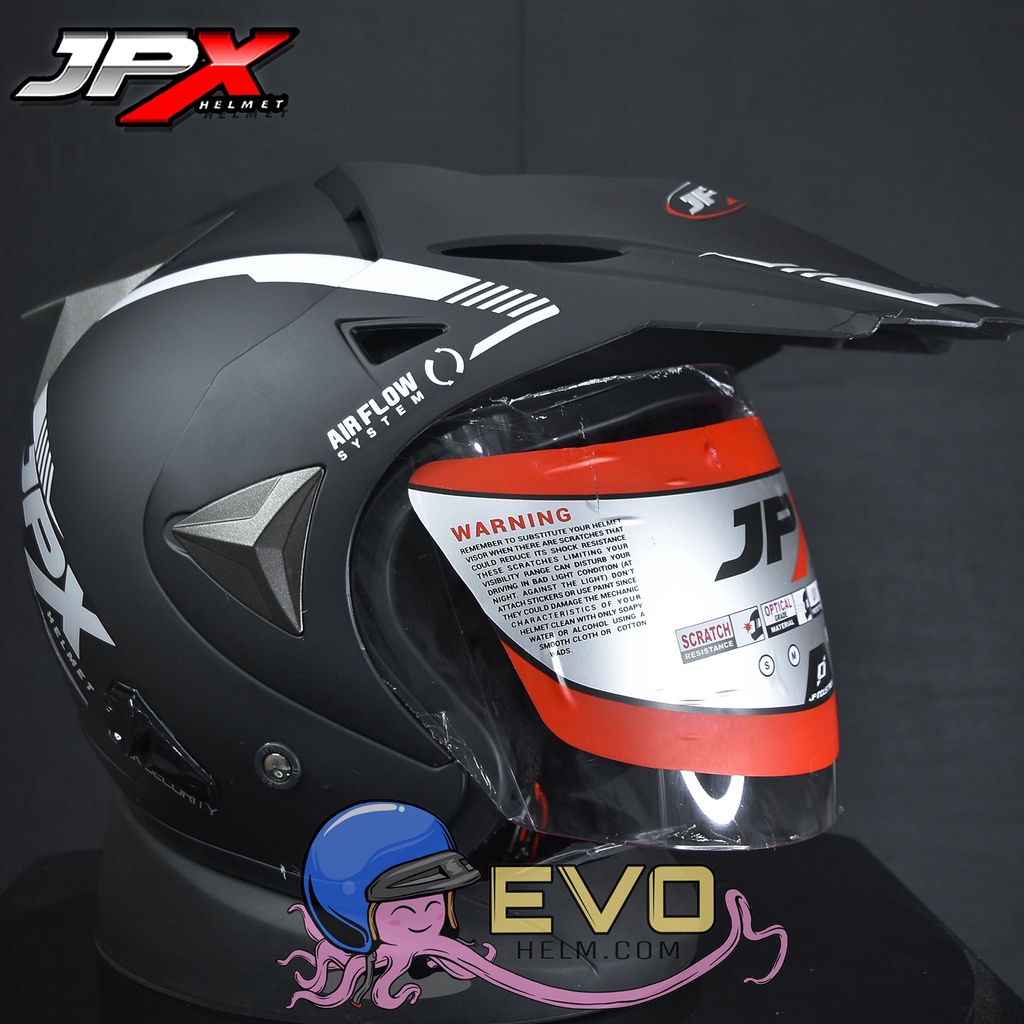 HELM JPX SUPERMOTO SOLID BLACK DOFF ORIGINAL HELM JPX HALFFACE JPX SUPERMOTO SUPREME DOUBLE VISOR