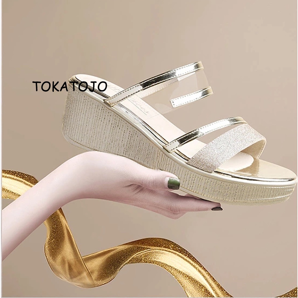 Sandal wedges wanita terbaru/sandal wedges wanita pesta terbaru/sandal wanita kekinian terbaru/sandal wedges wanita kondangan/sandal wedges wanita kokop sandal wedges hak 5 cm