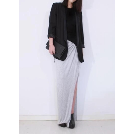 HELLO PARRY Grey Ruche Split Jersey Maxi Skirt