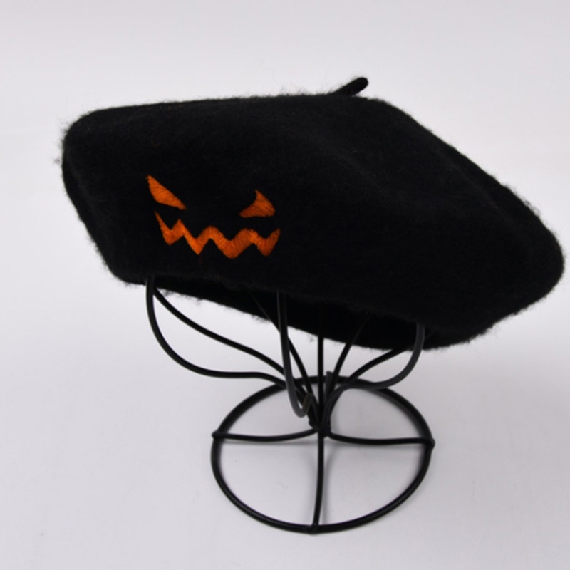 Topi Baret Desain Labu Halloween Tersenyum Gaya Retro Untuk Pesta