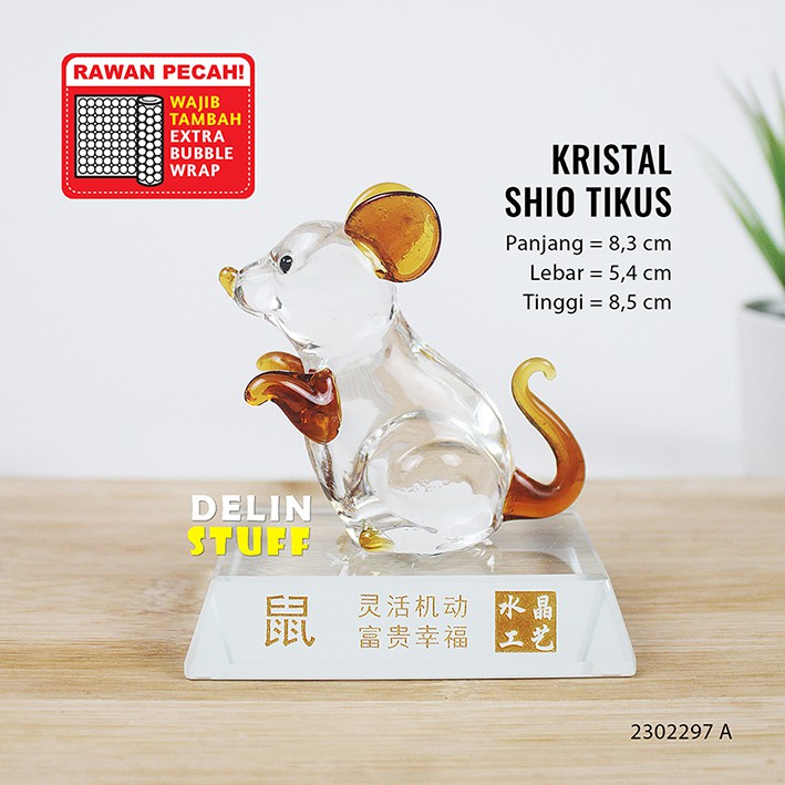 Patung Shio Tikus Pajangan Kristal Shio Tikus 12 Shio Chinese Zodiak (2302297A)