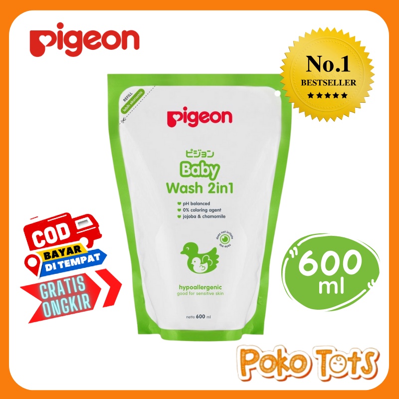 Pigeon Baby Wash 2in1 600ml Sabun Anak Hair &amp; Body With Jojoba and Chamomile Pouch Refill