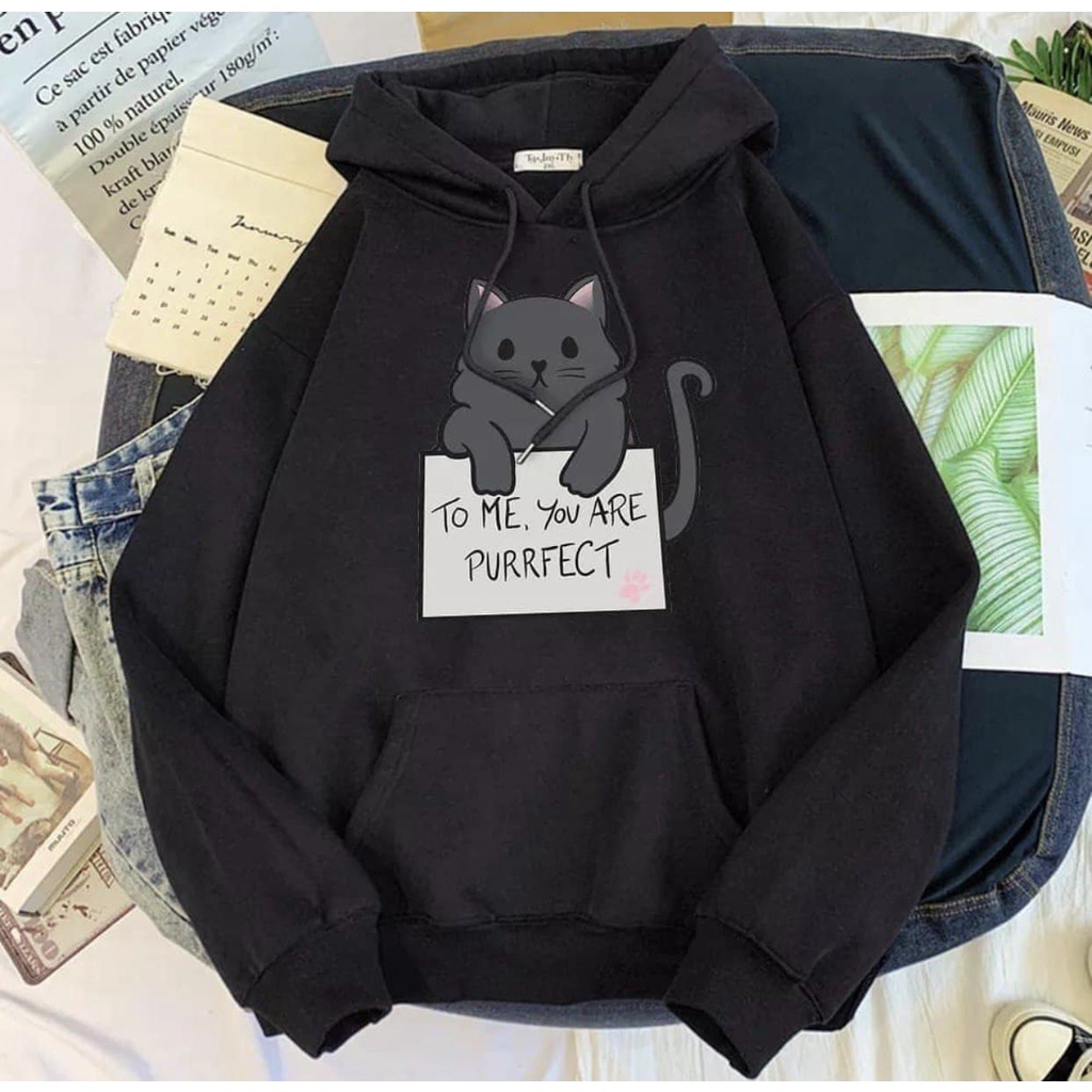 Hoodie Sweater Kucing Purfect Not Perfect - Sweater Hoodie Kucing Unisex Pria Wanita - Sweater Kucin