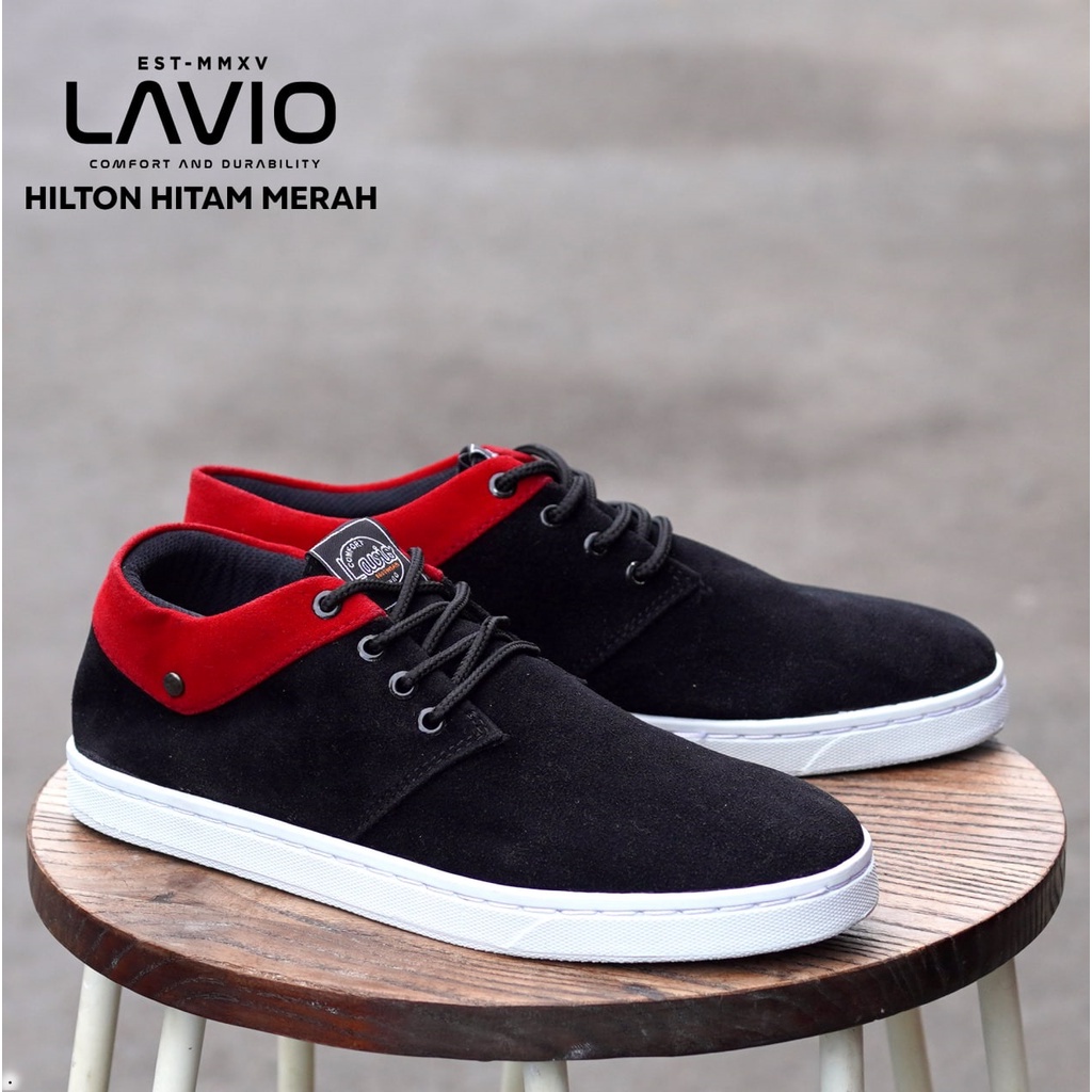 Sepatu Casual kantoran Pria Lavio Hilton Warna Hitam - Coklat - Nevy - Mocca-Black Combine Red