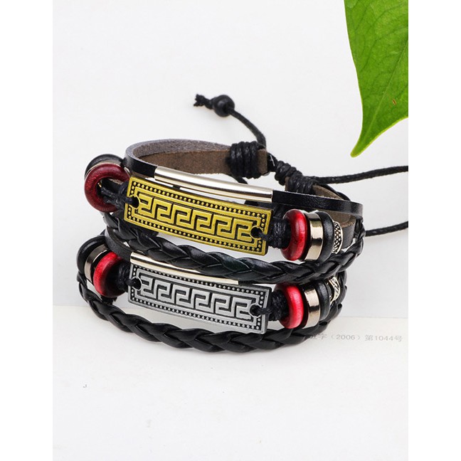 LRC Gelang Tangan Vintage Color Flower Pattern Weave Multi-layer Bracelet