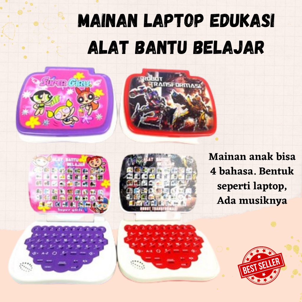 PLAYPAD MUSIK MAINAN LAPTOP EDUKASI ALAT BANTU BELAJAR HURUF ANGKA ABJAD 4 BAHASA ADA BUNYI