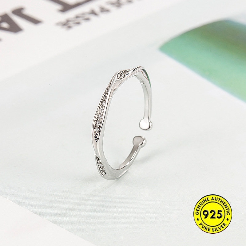 Mobius Cincin Model Terbuka Adjustable Dengan Berlian Imitasi Untuk Wanita U1011
