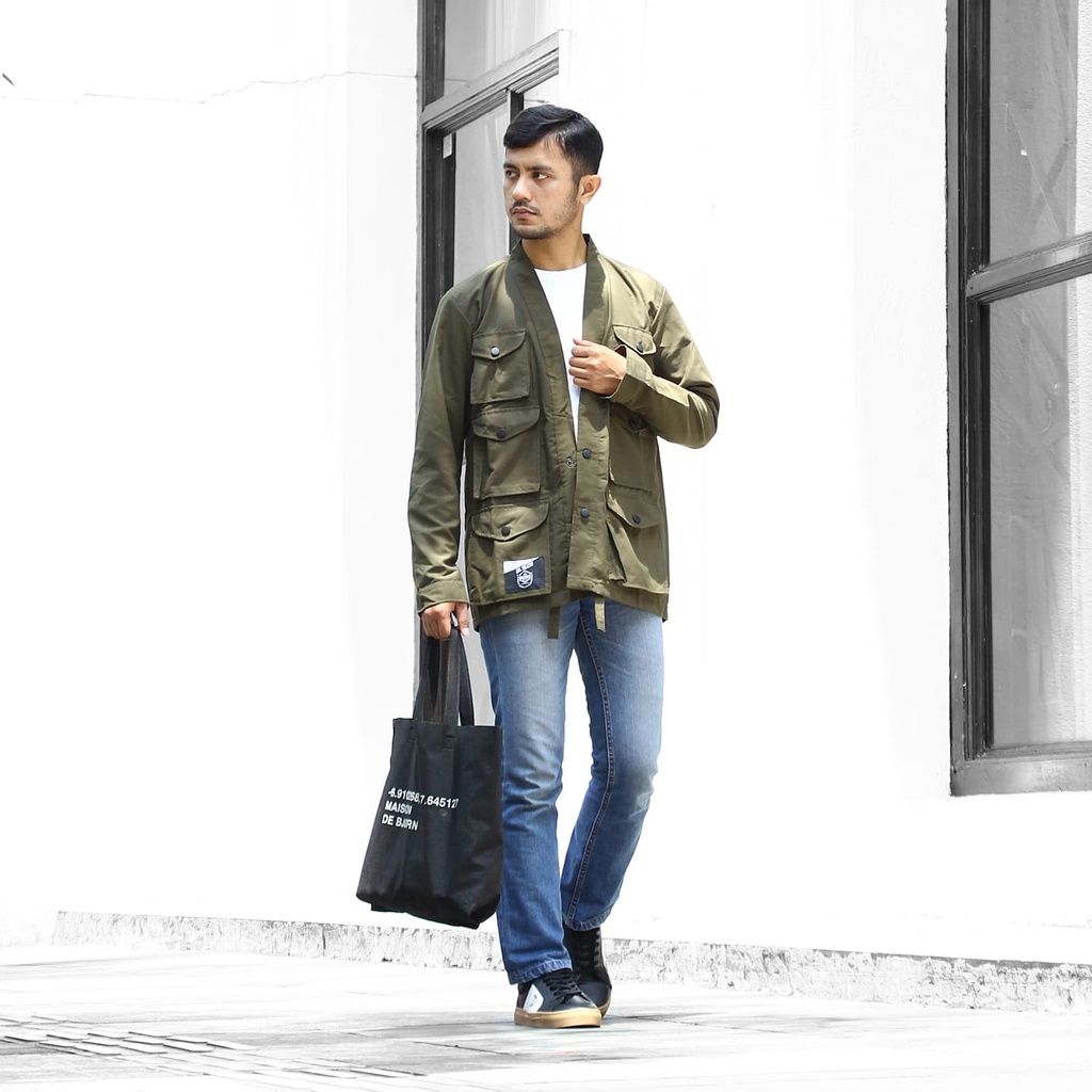 Semi Parka Kimono Poket Semi Parka Pria Jacket Canvas