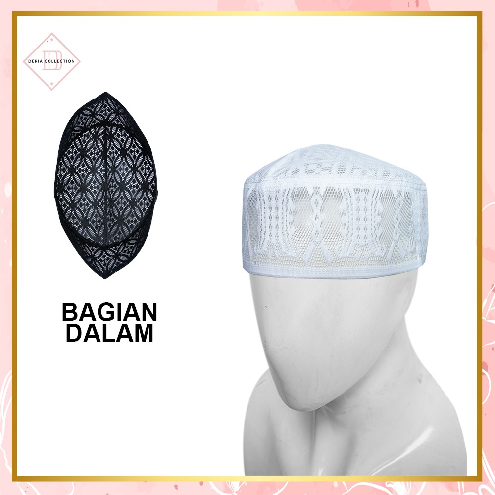 Peci Haji JARING Polos Kopiah Bulat Sholat Santri Pria Dewasa Anak Laki Hitam Putih Kopyah Pendek Mu