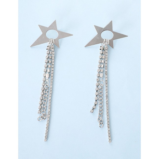 LRC Anting Tusuk Fashion Silver Star-studded Claw Chain Earrings F40690