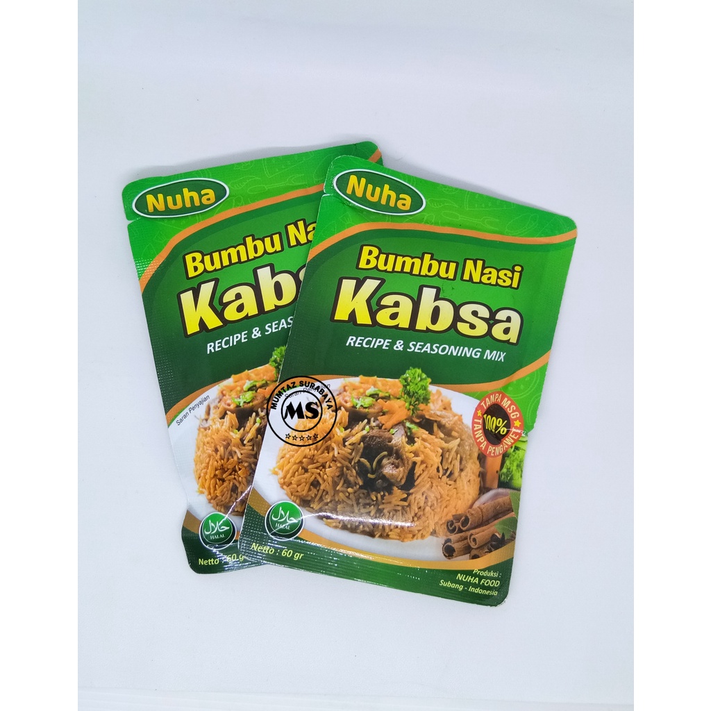 

Bumbu Nasi KABSA Instant Bumbu Nasi Kabsa Sachet ORIGINAL 100% NON MSG & PENGAWET 60gr - NUHA FOOD