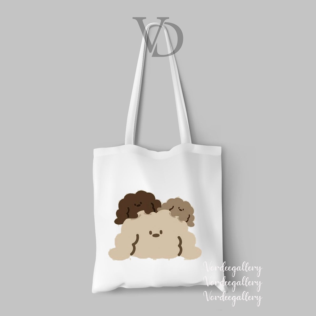 tote bag kanvas gambar puppy cute / tas korea lucu gambar anjing