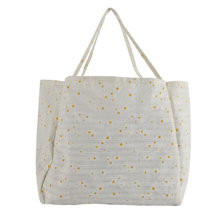 Pad | Tas Bahu Tote Kanvas Casual Motif Bordir Bunga Daisy Ukuran Besar