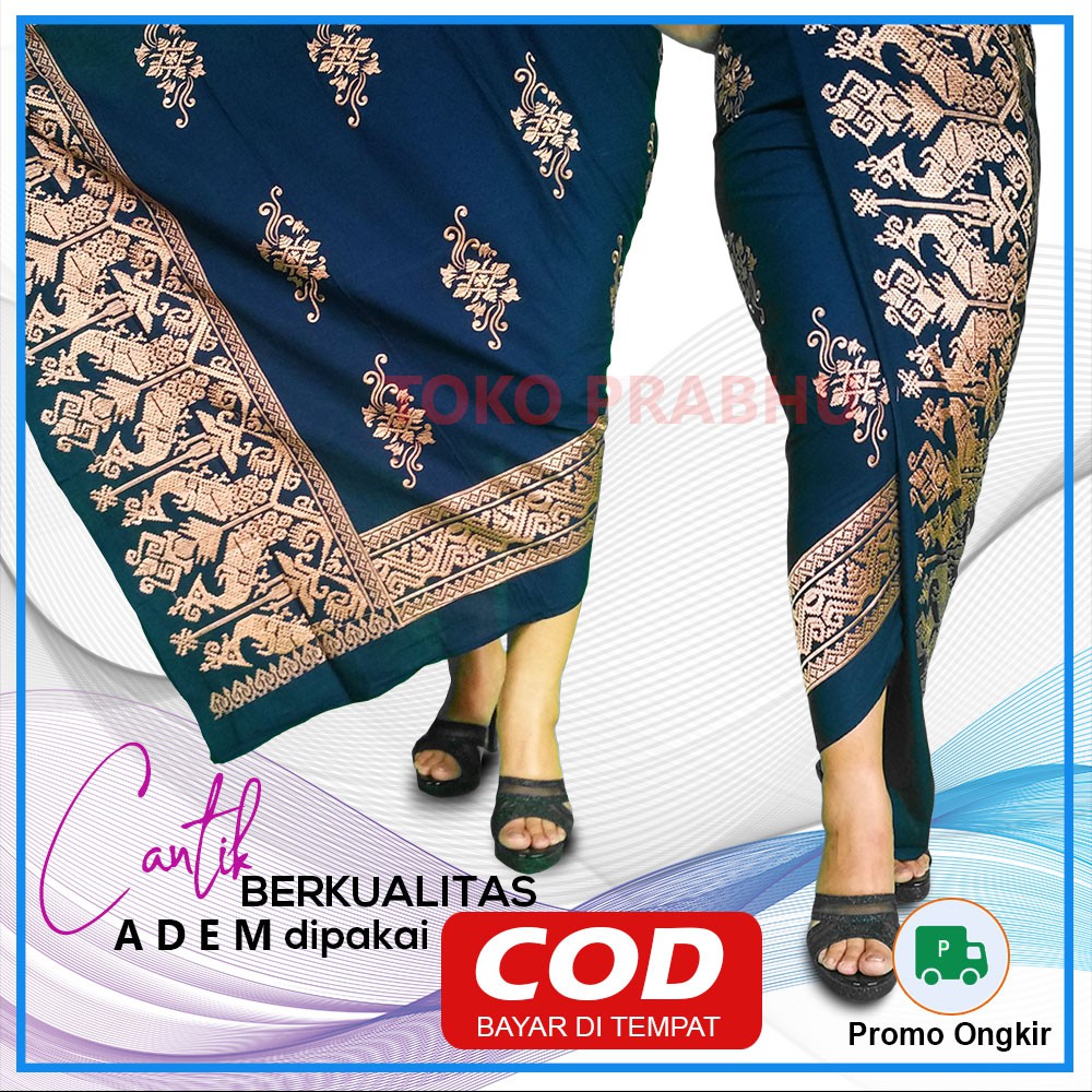 Kain Kamen Rok Pakaian Lilit Songket Saput Udeng Bordir Adat Bali Bawahan Kebaya Wanita Pria Murah-Kain Navy
