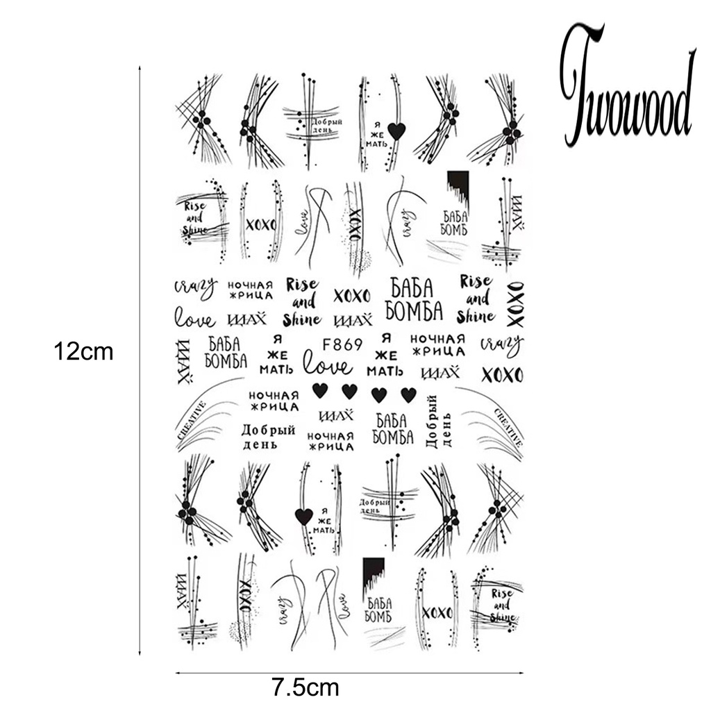 Twowood Stiker Kuku Motif Bunga / Kupu-Kupu Hitam Putih Untuk Nail Art / Manicure DIY Butterfly