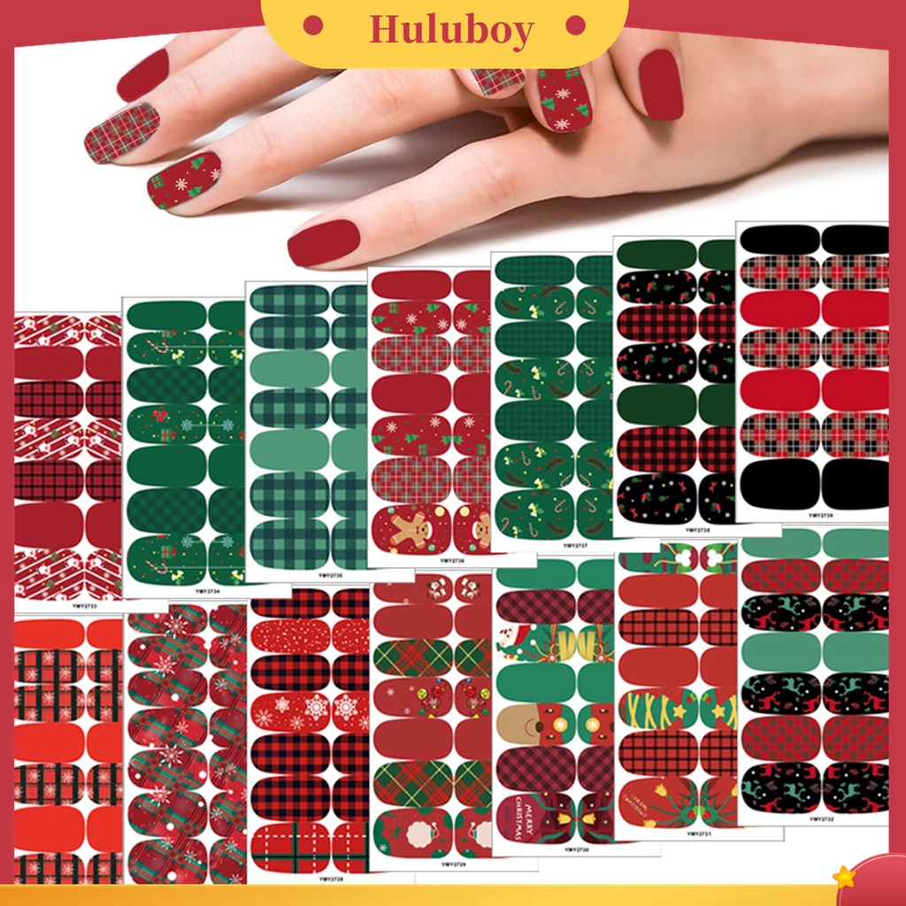 Huluboy Huluboy♡ Stiker Kuku Motif Kotak-Kotak Warna-Warni Untuk Dekorasi Natal
