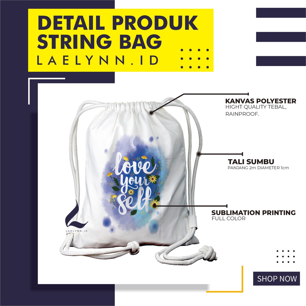 LAELYNN - STRING BAG TAS SERUT KANVAS PREMIUM Motif Typhography Art- TPH0916