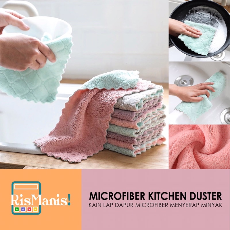 MICROFIBER KITCHEN DUSTER - Kain Lap Dapur Handuk Cuci Piring Wajan Panci Serap Minyak Halus Lembut