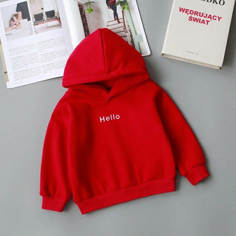 [BC] Sweater Hoodie Anak HELLO Sweater Fleece Baju Anak Kekinian Murah Unisex jaket anak