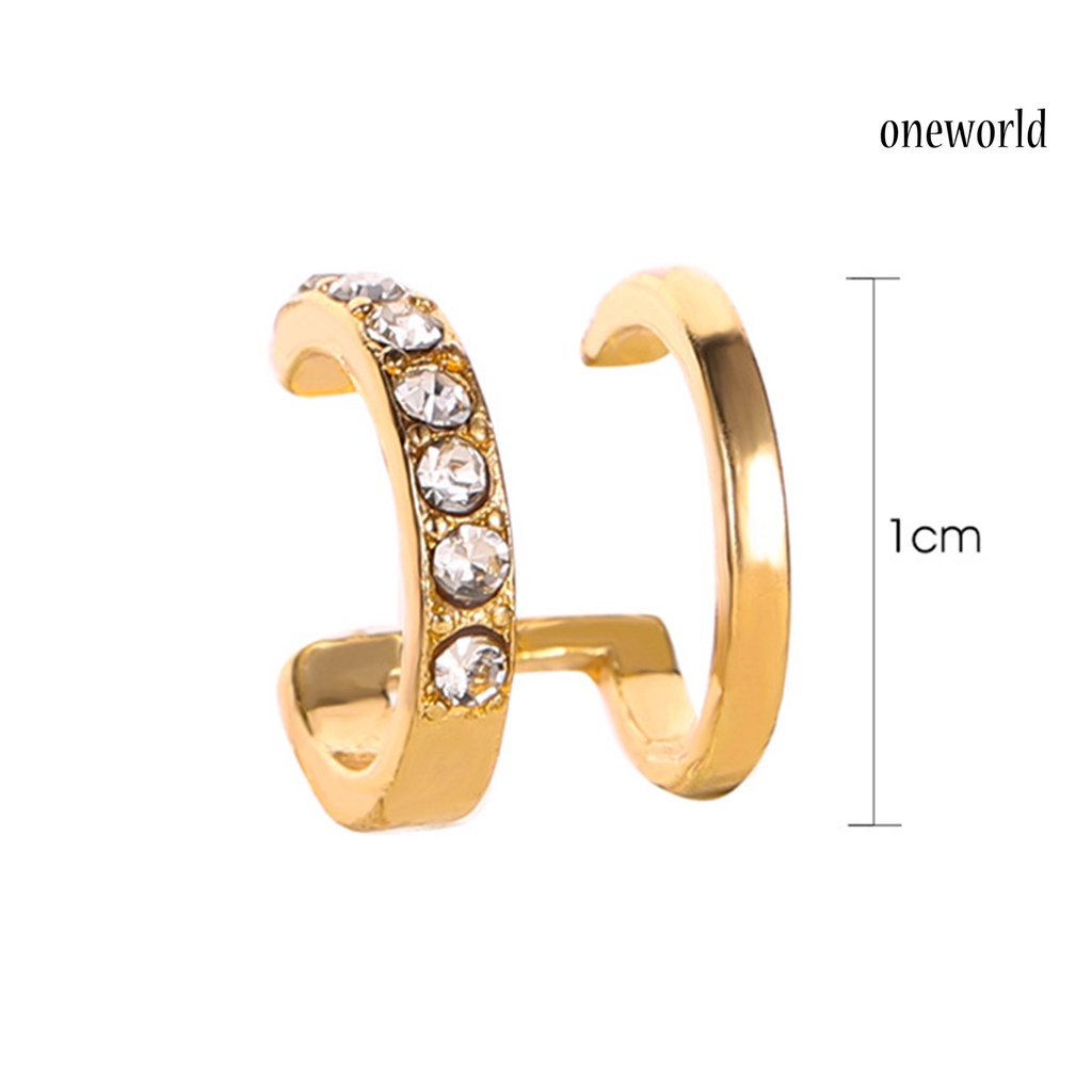 OW# 1Pc Ear Cuff C Shaped Shiny Copper Double Layer Rhinestone Ear Clips for Women