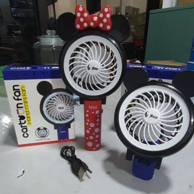 Kipas Angin Karakter Mickey + Lampu LED / Kipas Portable