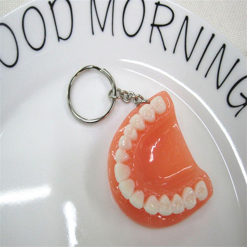 Lanfy Tooth Key Chain Dental Decoration Simulasi Kreatif Resin Bentuk Gigi Gigi Palsu Key Chain