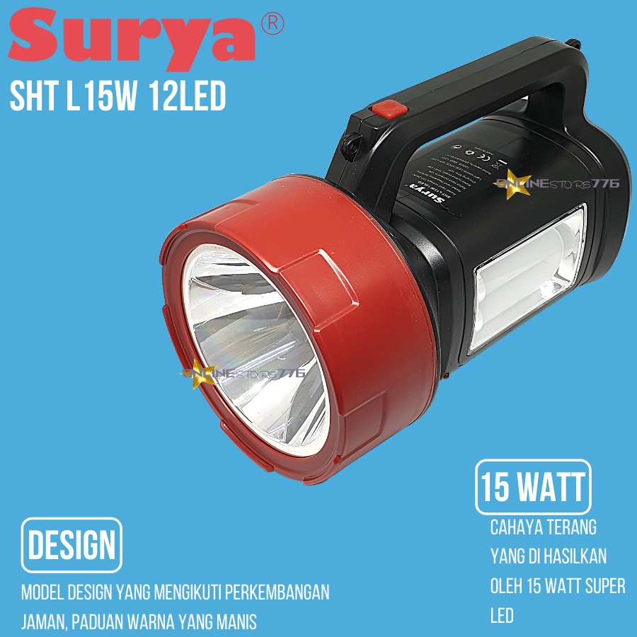 LAMPU SENTER LED EMERGENCY SURYA SHT L15W 12LED / EMERGENCY LAMP LED / RECHARGEABLE / TAHAN 8 JAM CAHAYA PUTIH