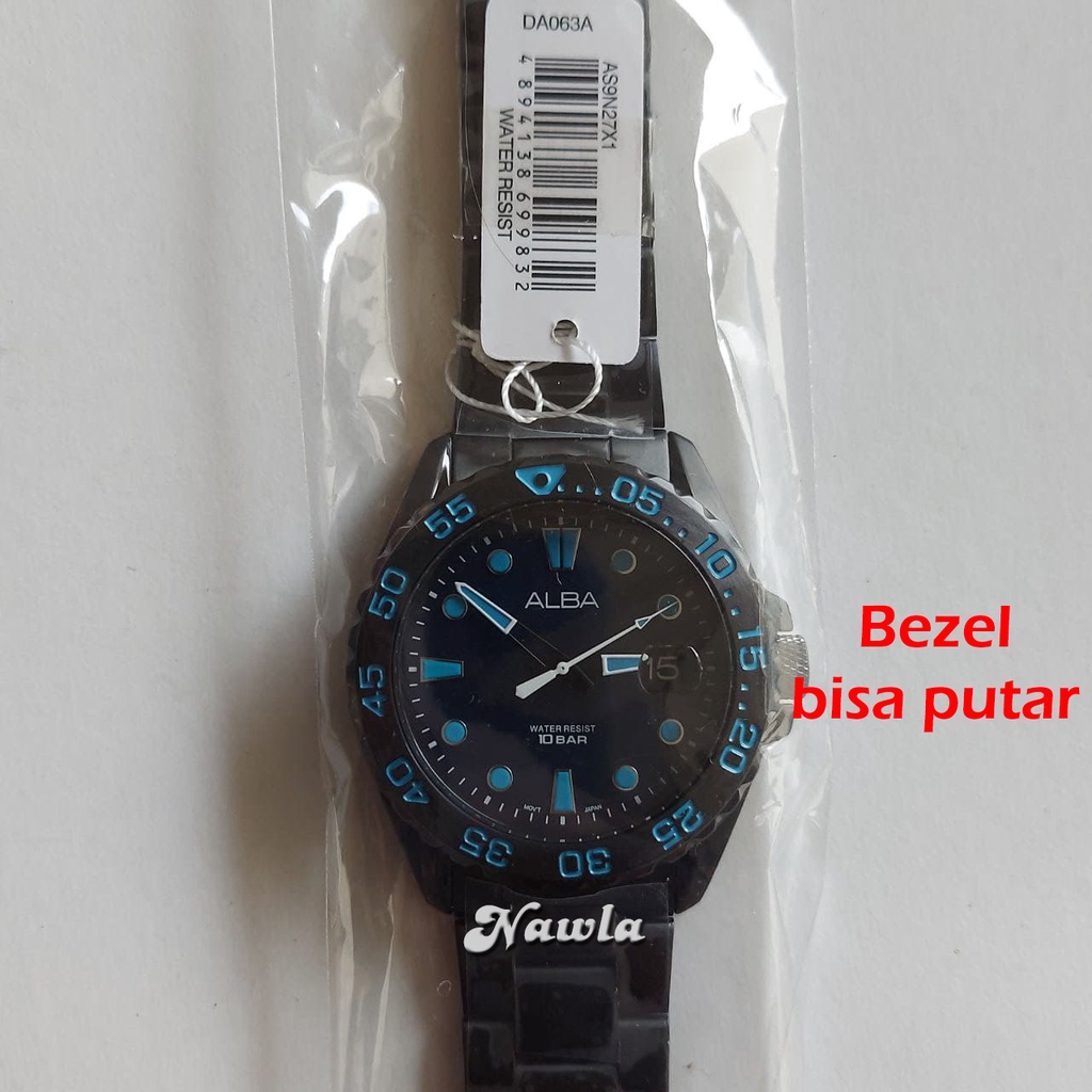 Alba Quartz AS9N27X1 Full Black Blue - Jam Tangan Pria AS9N27