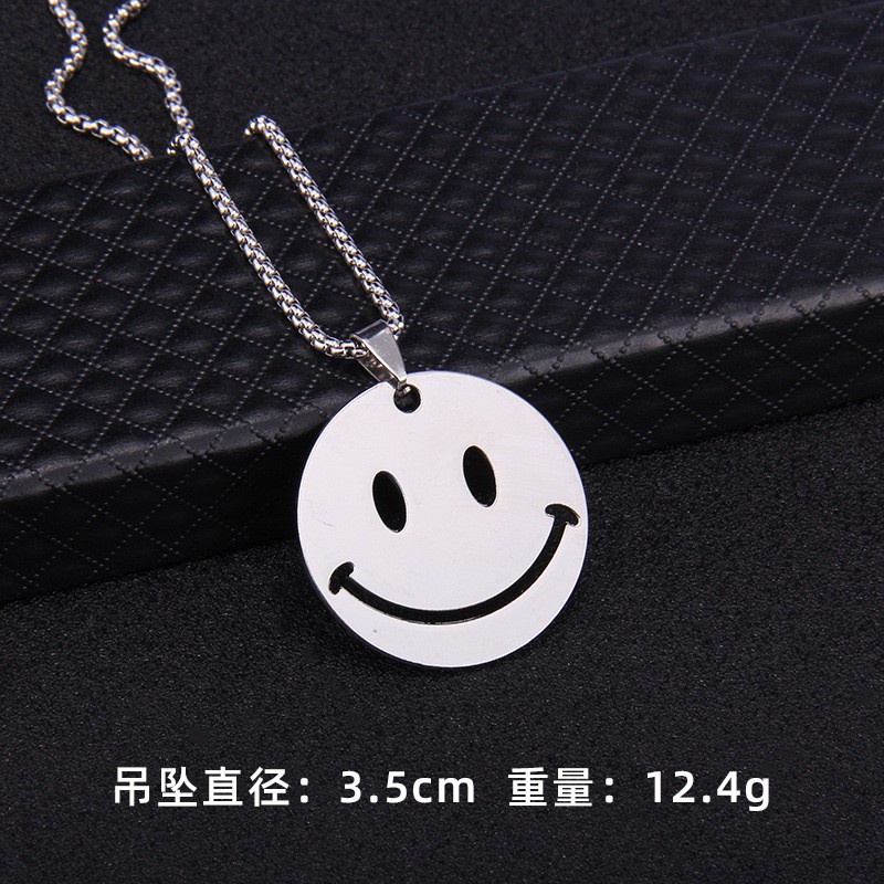 Kalung Liontin Emoji Smiley Face Bahan Titanium Steel Gaya Hip Hop Punk Untuk Pria Dan Wanita