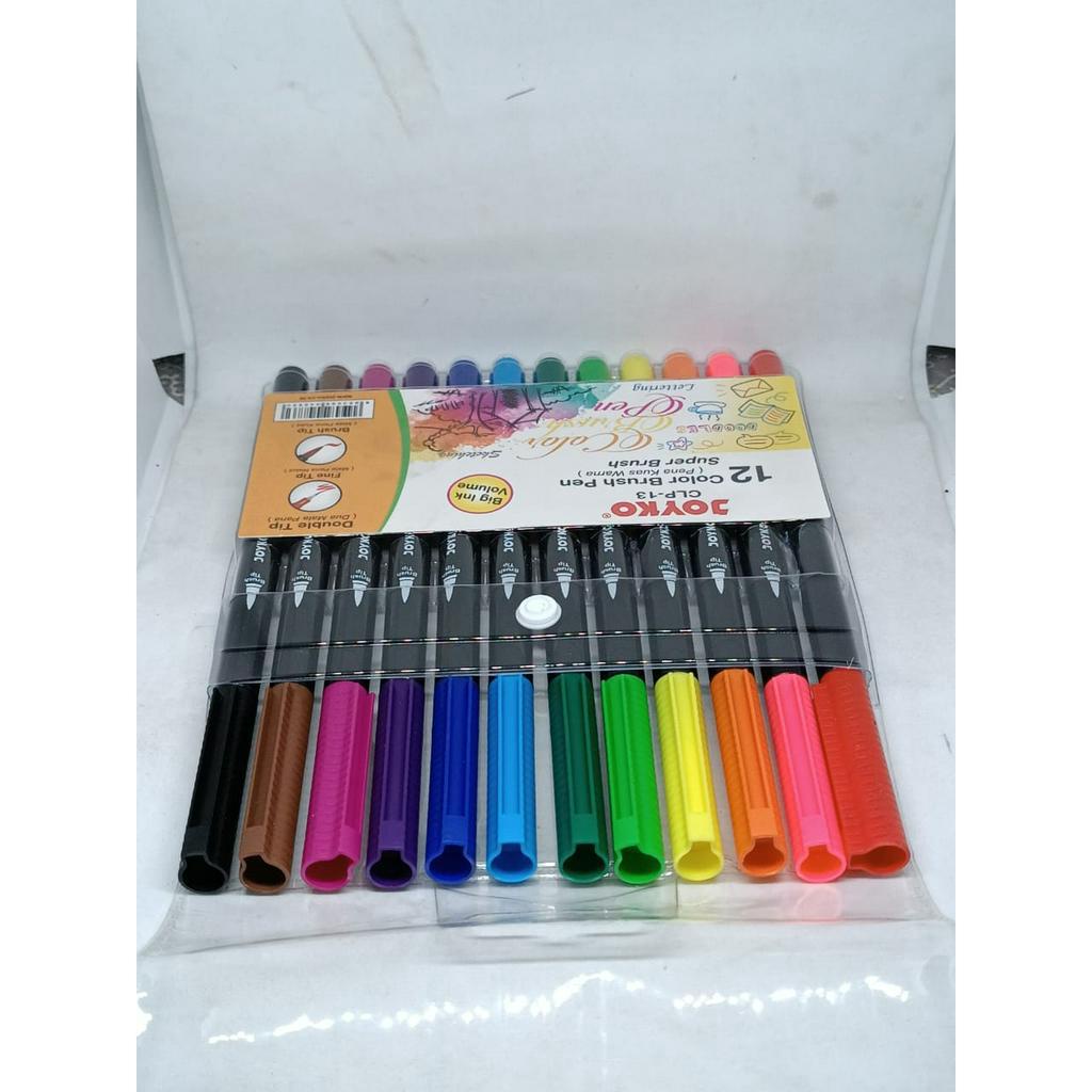 PULPEN UJUNG GANDA UJUNG TAJAM DAN UJUNG KUAS BRUSH PEN WARNA WARNI MEREK JOYKO CLP 13 1 PAK ISI 12 BATANG PULPEN
