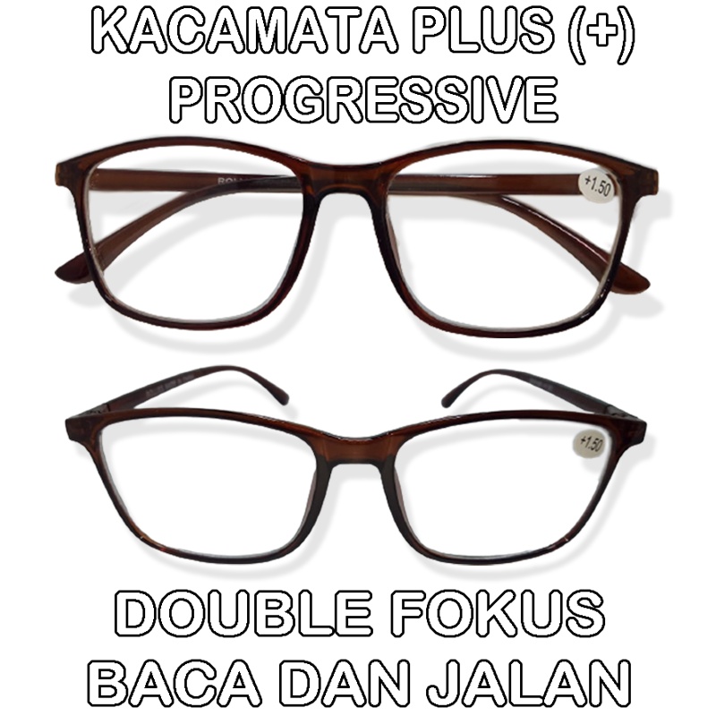 Kacamata Baca Plus 2 Fungsi (Baca dan Jalan) Ukuran +1.00 s/d +3.00 Wanita Pria Model Frame Kotak Coklat Kacamata Rabun Dekat Kacamata Plus Lensa Dobel Baca Reading Glasses Unisex Kacamata Fashion Baca Terbaru