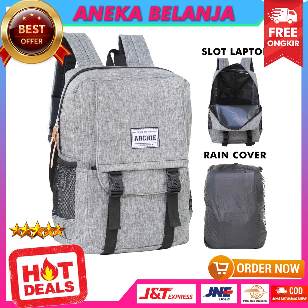 Ransel Backpack Cowok Cewek Model Archie Tancepan Logo Tengah Warna Abu Harga Ekonomis Free Raincover Tas Pria Wanita Kuliah Kerja Hangout Free Slot Laptop Bahan Tebal Awet Termurah Terlaris Berkualitas