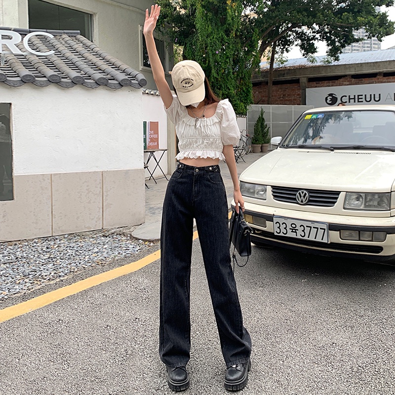 kekinian korean high waist murah boyfriend celana jeans high waist wanita kulot