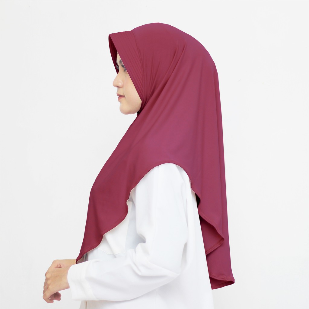 SHA - Jilbab Instan Khimar Jersey Pinguin Premium-Maroon