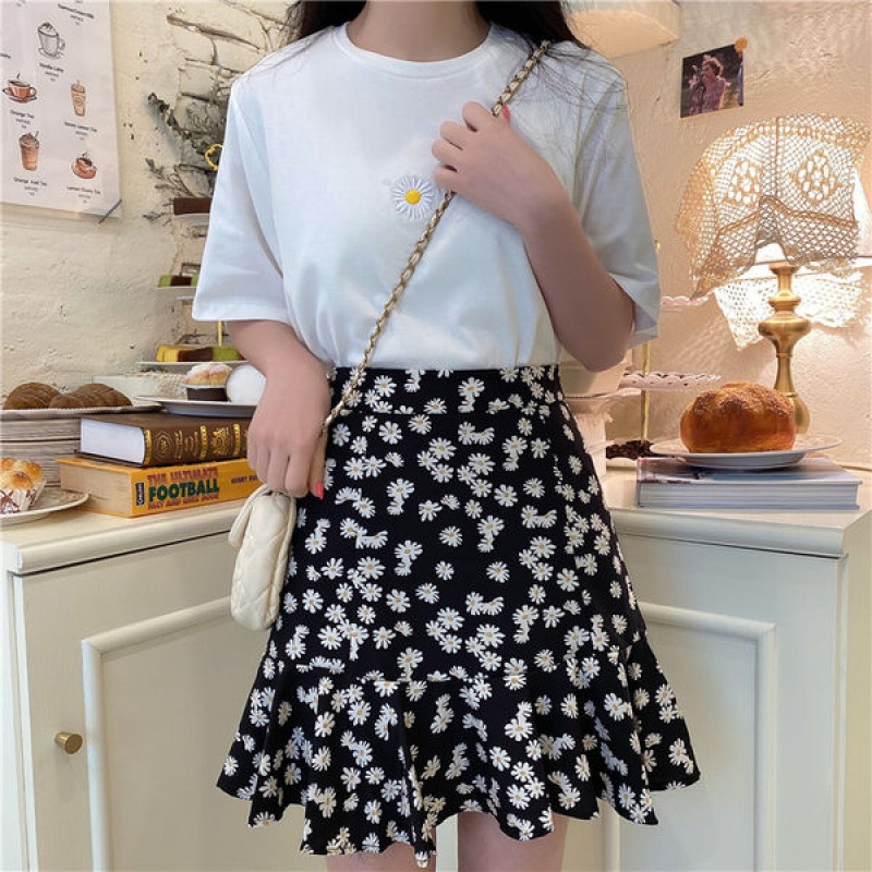 yikoo-Rok pendek daisy chiffon mini rok fashion dres wanita