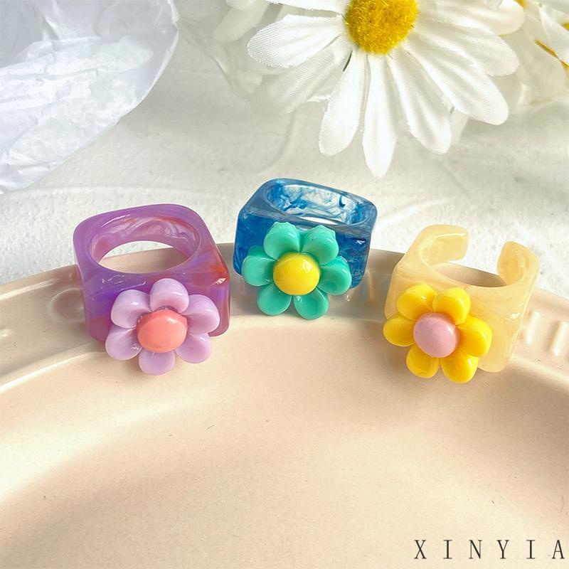 Xia.id Cincin Model Terbuka Desain Bunga Bahan Resin Akrilik Untuk Wanita