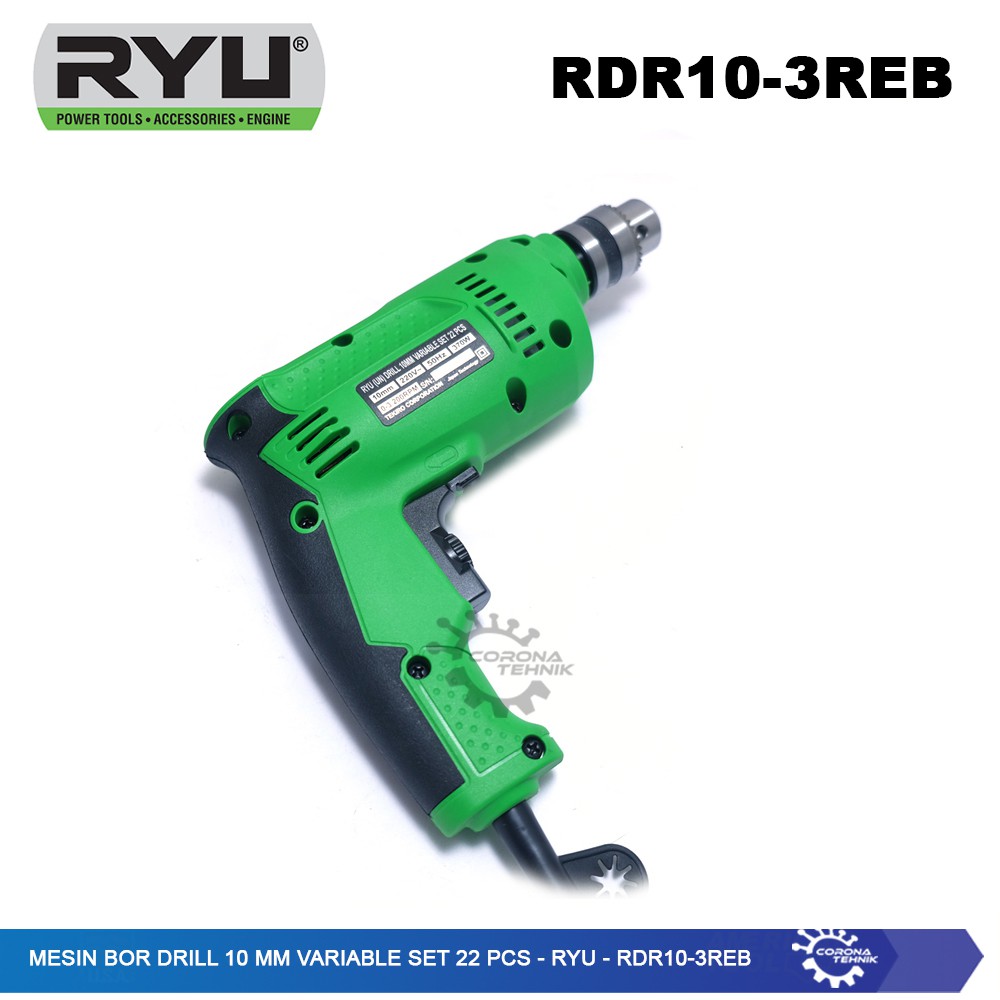 RDR10-3REB - Ryu - Mesin Bor Drill 10 mm Variable Set 22 Pcs