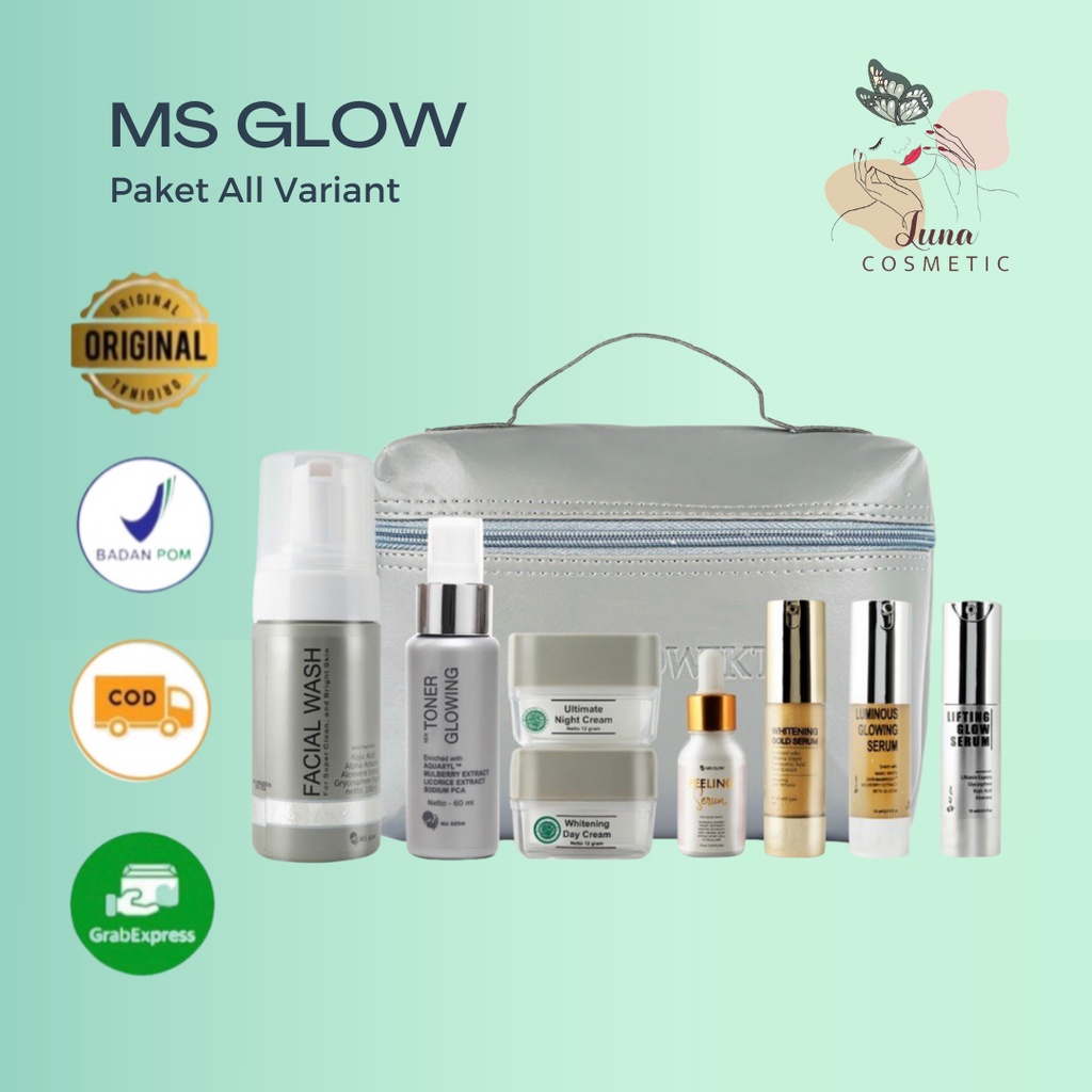 MS GLOW All Produk Paket Wajah Free Pouch Kosmetik/BB/Ecer Whitening Night Cream/Luminous/Malam Ultimate/Krim Siang/Facial Foam