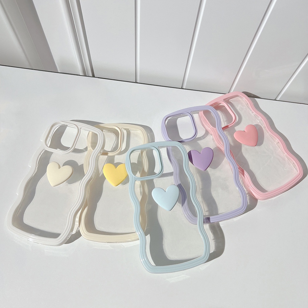 3d Cinta Hati Permen Warna Transparan Phone Case Cover Pelindung Untuk Iphone X XR XS 11 12 13 14 PLUS PRO MAX