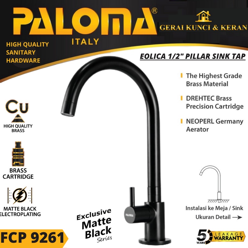 PALOMA FCP 9261 Keran Sink Angsa Cuci Piring Dapur Wastafel Kran Air HITAM BLACK MATTE