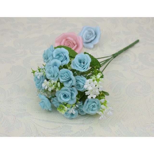 COD BUNGA MAWAR  BUNGA TANGKAI PLASTIK BUNGA ARTIFISIAL BUNGA PAJANGAN IMITASI BUNGA HIASAN BT9007-BIRU