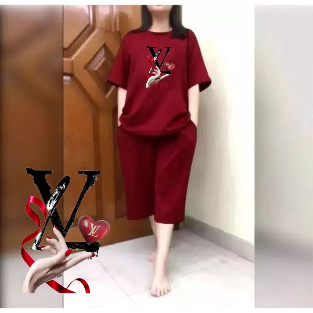 Setelan JUMBO Kulot Wanita Atasan Big Size LD 120 Motif Hand Love