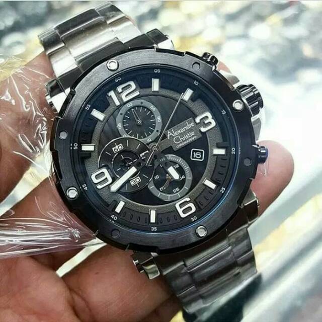 Jam Tangan Pria Alexandre Christie Rantai chronol+tgl Aktif Ac6474 Original