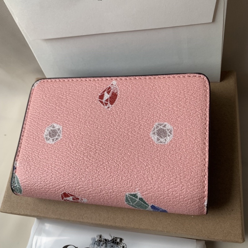 COACH MEDIUM CORNER ZIP WALLET SOFT PINK WITH DIAMOND (73467)