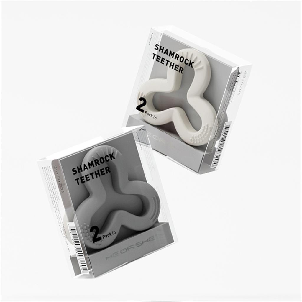 HEORSHE Shamrock Teether Toy | Teether Bayi Dengan 3 Tekstur isi 2 pcs-WHITE - GRAY