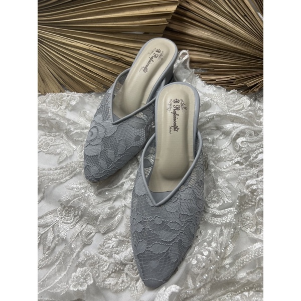 sepatu wanita wedding abu johana 5cm tahu