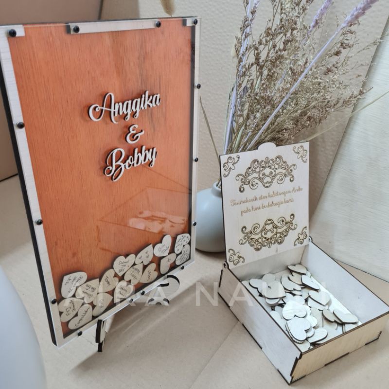 Custom Frame Hati Guest book Heart Wedding Sign Love Acrylic Kartu Ucapan Unik  Buku Tamu